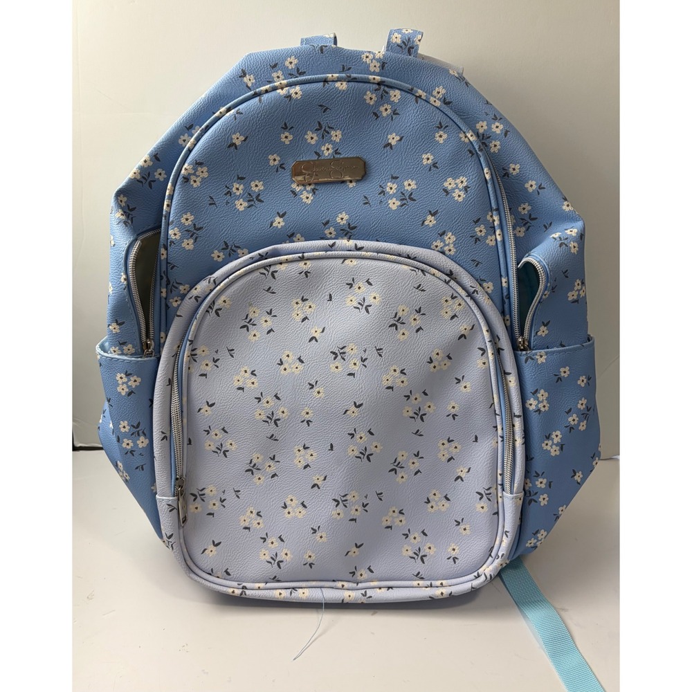 Jessica Simpson Blue Floral Backpack Faux Leather Daisy Print School Bag Cottage